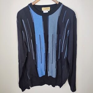 Vtg 90s Montechiaro Italy Crew neck Sweater Mens Med Blue Wool Blend Abstract